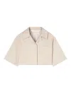 Palm Angels Crop Shirt With Beige And White Stripes With Logo In White