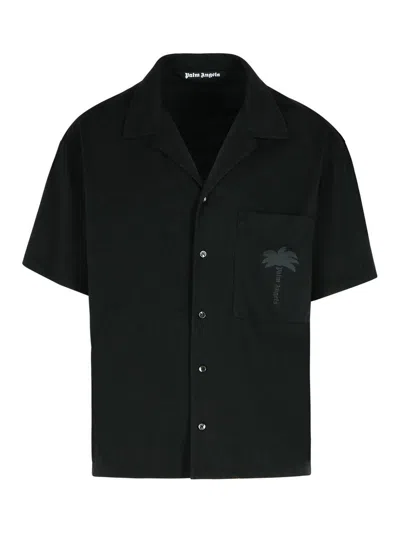 PALM ANGELS BOWLING BLACK COTTON SHIRT