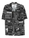Palm Angels Newspaper Motif Short-sleeved Shirt In Black