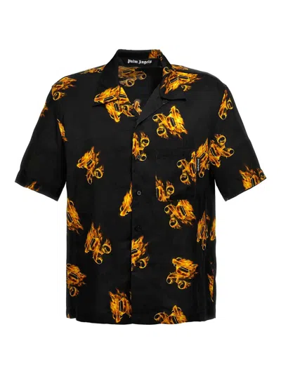 Palm Angels Burning Monogram Shirt In Black