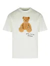 Palm Angels Bear In Mind White T-shirt With Bear Print And Logo Lettering On The Front In Cotton Man In White