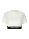 Palm Angels White Cropped T-shirt With Jacquard Logo In Cotton Woman In White