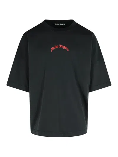 Palm Angels Curved Logo Over T-shirt In Black