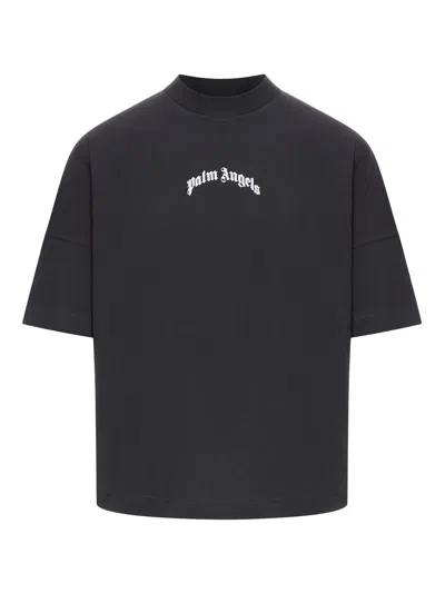 Palm Angels "back Curved Logo Oversized" Short Sleeves T-shirt Clothing In Black