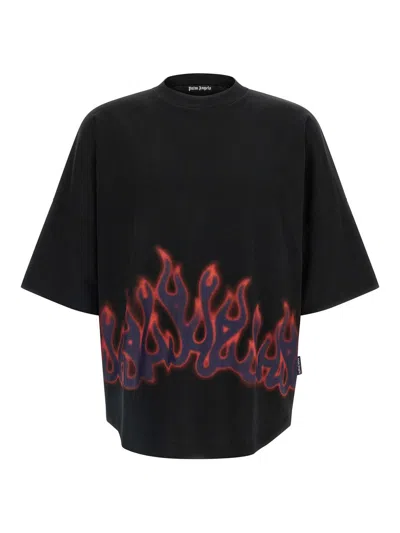 Palm Angels Flames Over T-shirt In Black