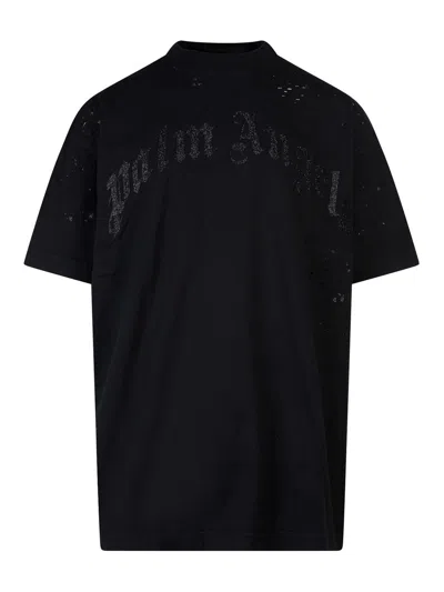 Palm Angels Cotton T-shirt With Ripped Effect In Black