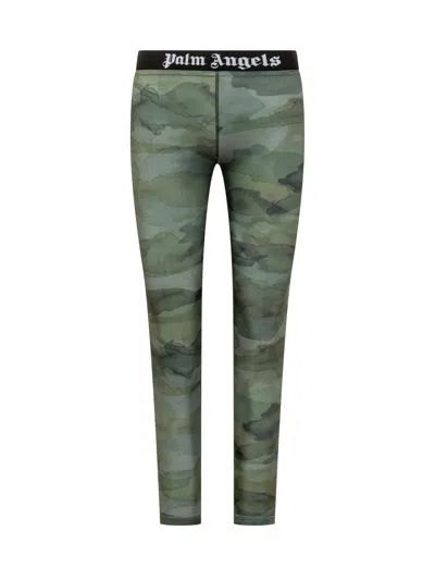 Palm Angels Camo Leggings In Green