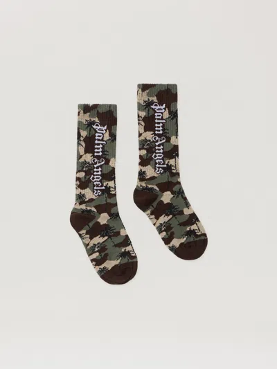 Palm Angels Kids' Camo Palms High Socks In Green