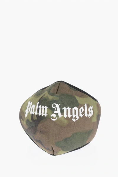Palm Angels Camoflage Motif Face Mask With Touch-strap Closure In Green