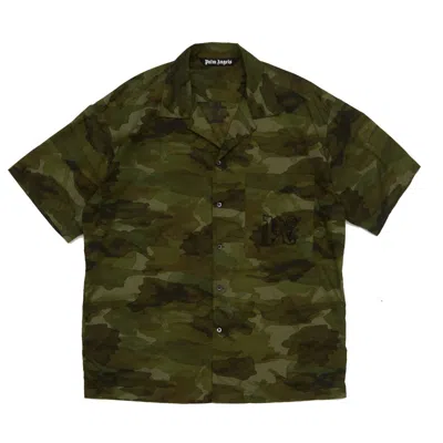 Palm Angels Camouflage Printed Short Sleeved Shirt In Green