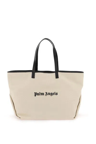 Palm Angels Logo Embroidery Shopping Bag In Bianco