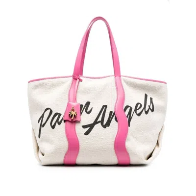 Palm Angels Canvas Tote Bag With Contrast Logo Print In White