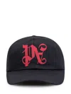 Palm Angels Logo-embroidered Cotton Baseball Cap In Black Dark Red