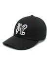 Palm Angels Black Baseball Cap With Embroidered Monogram In Blackwhite