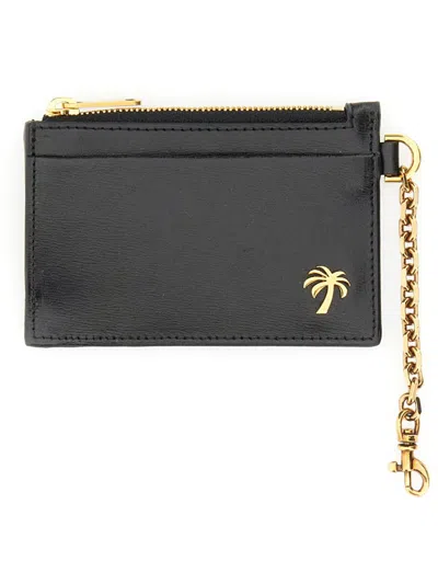 Palm Angels Card Holder With Chain "palm Beach" In Black