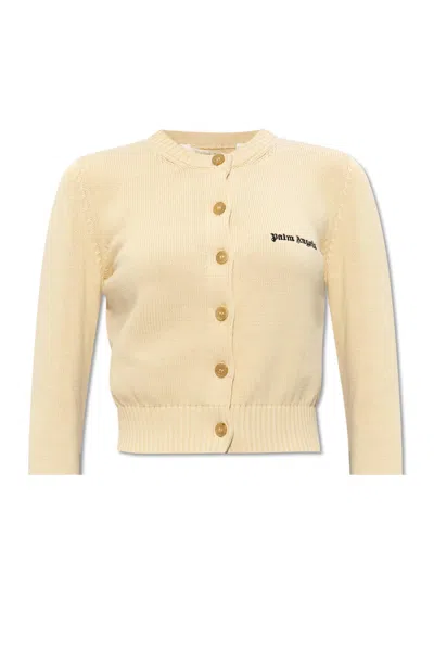 Palm Angels Cardigan With Logo In Neutrals