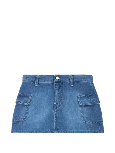 Palm Angels Kids' Chambray Cargo Mini Skirt In Blue