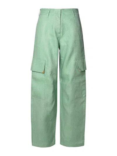 PALM ANGELS CARGO PANTS IN GREEN LINEN