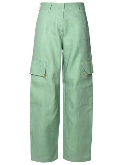 PALM ANGELS PALM ANGELS CARGO PANTS IN GREEN LINEN