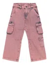 Palm Angels Overdye Wide-leg Cargo Denim Pants In Pink