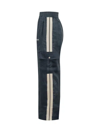 Palm Angels Cargo Trousers With Artistic Design In Navy Blue Off White