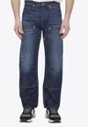 Palm Angels Monogram-embroidered Wide-leg Jeans In Blue