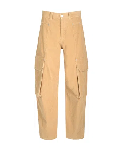 Palm Angels Carrot Fit Corduroy Cargo Pants In Nude