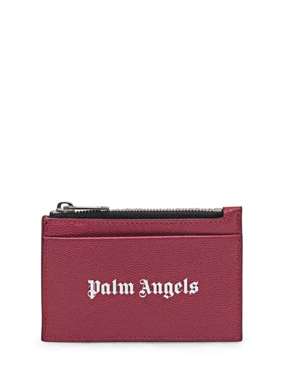 Palm Angels Caviar Card Holder In Bordeaux