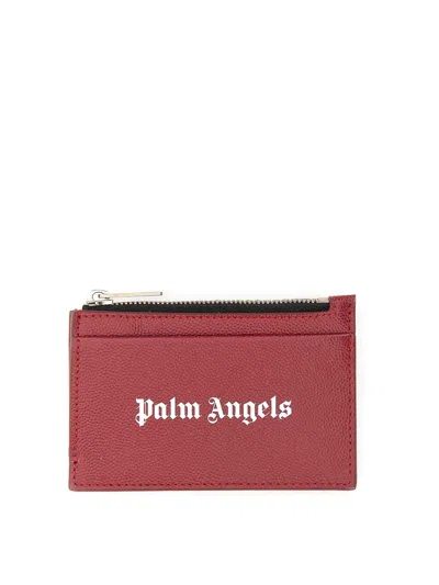 Palm Angels Caviar Card Holder In Bordeaux