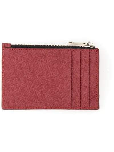 Palm Angels Caviar Leather Card Case In Bordeaux