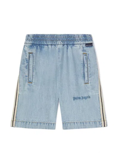 Palm Angels Kids' Chambray Shorts In Blue