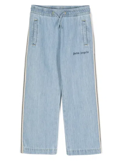 Palm Angels Kids' Pa Track Chambray Pants In Denim