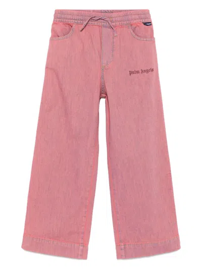 Palm Angels Kids' Chambray Track Pants In Pink