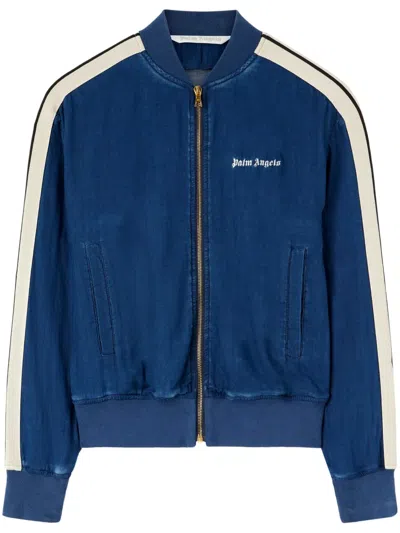 Palm Angels Women Cotton Sweatshirt With Embroidered Logo In Blue