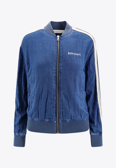 Palm Angels Chambre Denim Bomber Jacket In Blue