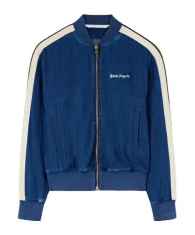 PALM ANGELS PALM ANGELS CHAMBRE LOGO EMBROIDERED DENIM BOMBER JACKET