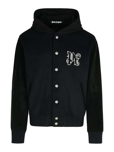 PALM ANGELS VERTIGO BLACK VIRGIN WOOL BLEND BOMBER JACKET