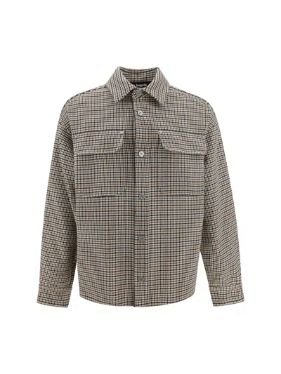 Palm Angels Check Back Logo Overshirt In Multicolor Off White