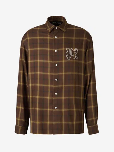 Palm Angels Check Motif Shirt In Brown