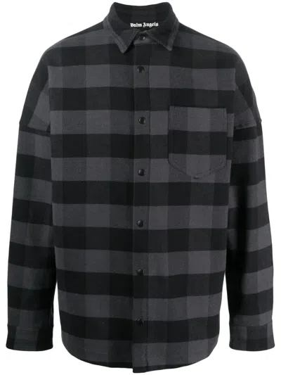Palm Angels Logo Cotton Overshirt In Grey