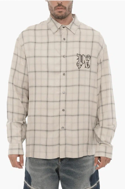 PALM ANGELS CHECKED CASUAL SHIRT WITH EMBOSSED MONOGRAM
