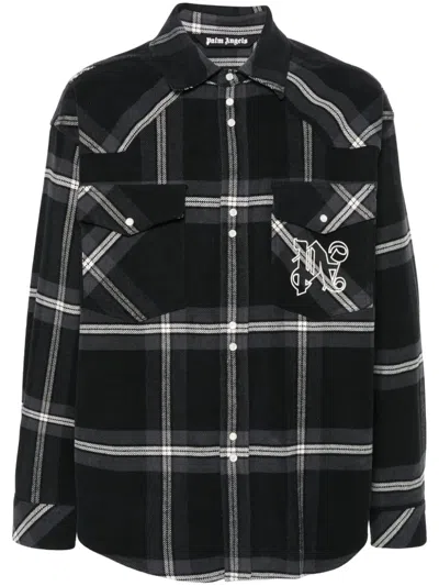 Palm Angels Checked Cotton-flannel Shirt Jacket In 1103 Anthracite Off