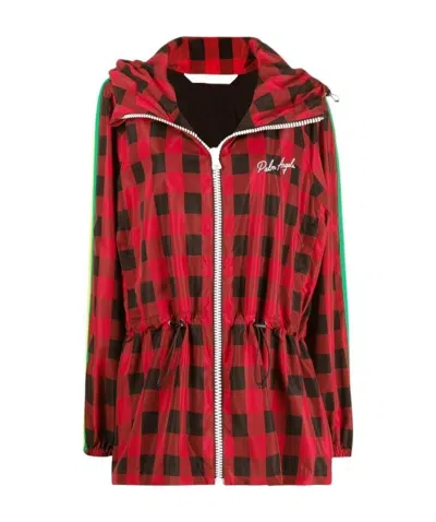 Palm Angels Checked Hooded Jacket In Red