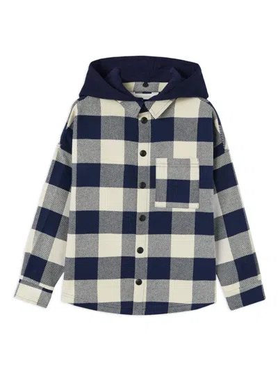 Palm Angels Kids' Checked Logo-print Hooded Jacket In Blue