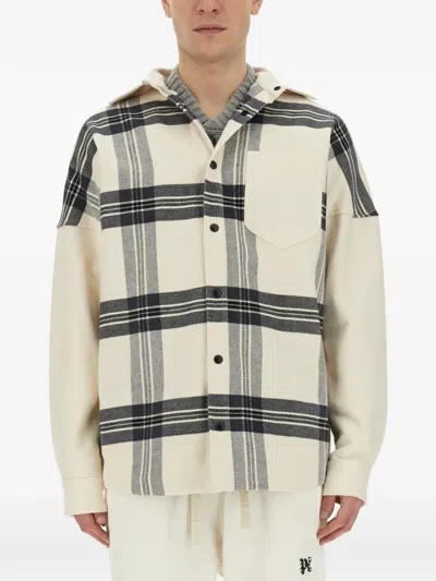 Palm Angels Oversized Check Overshirt For Men In Neutral