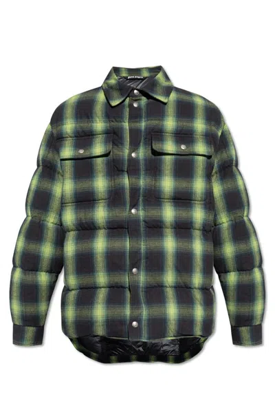 Palm Angels Checked Puffer Jacket In Green Off White