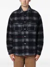 Palm Angels Plaid Check Studded Wool Overshirt In Black