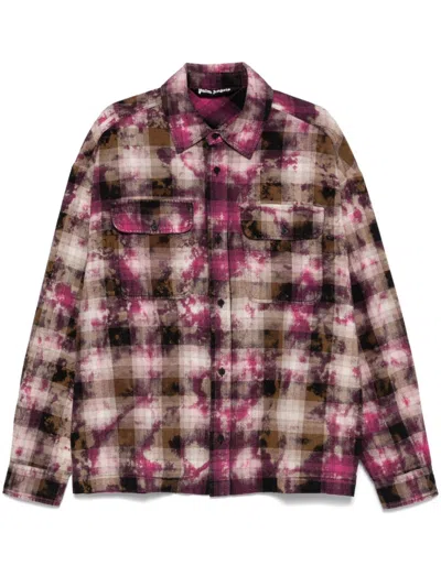 Palm Angels Checked Shirt With Curved Logo In Multicolor