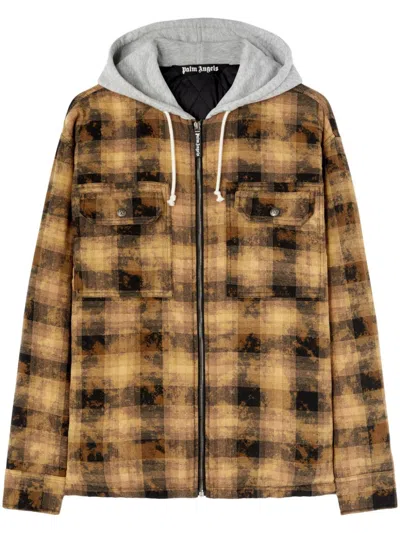 Palm Angels Checkered Zip-fastened Hoodie In Brown