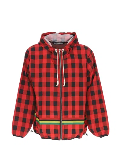 Palm Angels Check-print Logo-print Jacket In Red